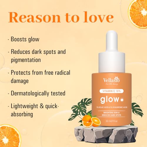 vellasio 15% Vitamin C Serum with Hyaluronic Acid & Kojic Acid | Water-Based Serum for Skin Brightening | Suitable for All Skin | For Men and Women 2 41lLPXSpKWL. SL500