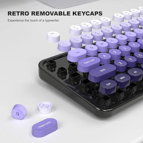 MOFII Keyboard Wired, Full Size Retro Typewriter Keyboard Round Key, USB Wired Plug and Play, for Laptop, PC, Desktop, Windows (Black Purple Gradient Color) — view 5