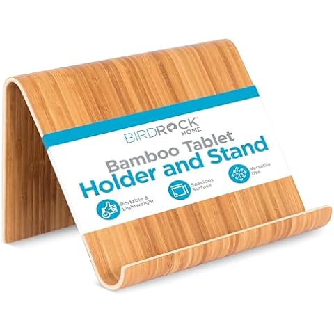 Sofia + Sam Bamboo Tablet Holder and Stand - Natural Wood - Adjustable Base for Surface, E-Readers, Smartphones - Kitchen Tabletop Organizer - Portable Stand for Books, Cookbooks, and Devices Cover