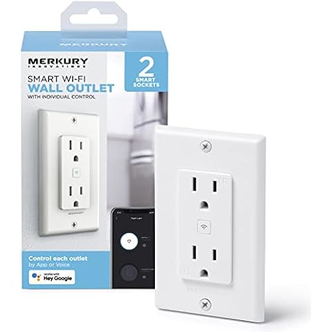 Merkury Innovations Smart Outlet in-Wall Outlet with Wi-Fi Voice Control, Schedule Timers for Lights and Devices, No Hub Required, Compatible with Alexa & Google Home Cover