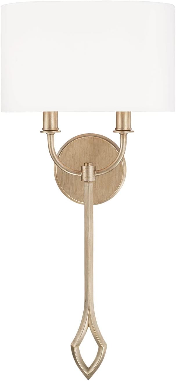 Claire Brushed Champagne 2-Light Wall Sconce with White Fabric Shade