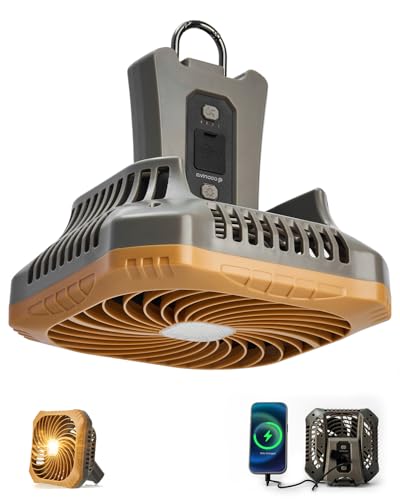 Odoland Portable Camping Fan with LED Lantern, 40H Rechargeable Battery