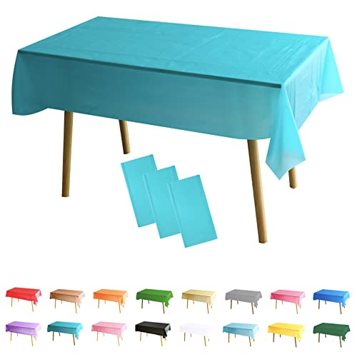 3 Paquet Mantel de Rectangular Lago Azul Mantel Desecheble Mantel Impermeable de Poliéster (137 x 274 cm/54 x 108 Pulgadas) Cubre Mesas para Fiestas, Cumpleaños, Bodas,Bares, Artesanías, Exposiciones