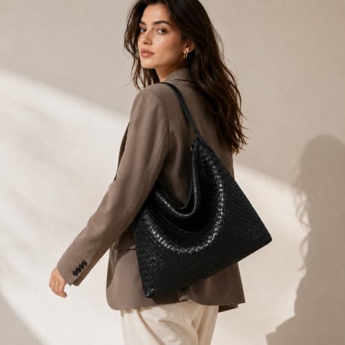Image of Suede Woven Tote Bag for Women, Hobo Shoulder Bag for Work Travel