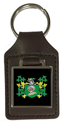 Porte-clés en Cuir Marron Bevan Family avec blason gravé héraldique