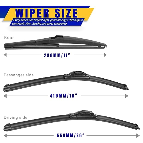 Image of 3 wipers Replacement for 2018-2023 Hyundai Kona /2019-2023 Hyundai Kona Electric, Windshield Wiper Blades Original Equipment Replacement - 26 inch /16 inch /11 inch (Set of 3) U /J HOOK