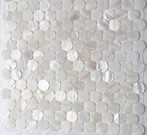 Genuine White Round Penny Mother of Pearl Mosaic Tile for Bathroom/Spa/Kitchen/Shower Backsplash Tile(4"X4" Sample)