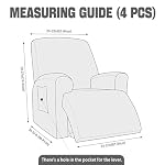 NORTHERN BROTHERS Recliner Chair Covers, Stretch Recliner Covers That Stay in Place 4 Pieces1 Seater with Storage Pockets Soft Recliner Slipcovers for Kids, Pet, Khaki - Image 4