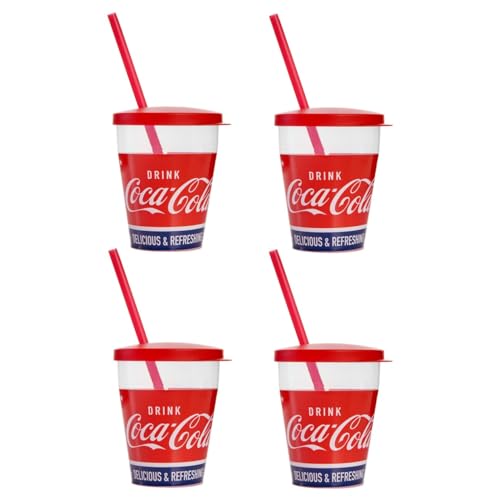 Snips, Bicchieri Coca-Cola con Cannuccia 0.385 L, Set 4 Bicchieri