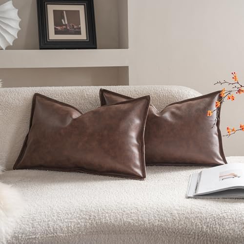 Neelvin Set of 2 Faux Leather Decorative Throw Pillow Covers Luxu...