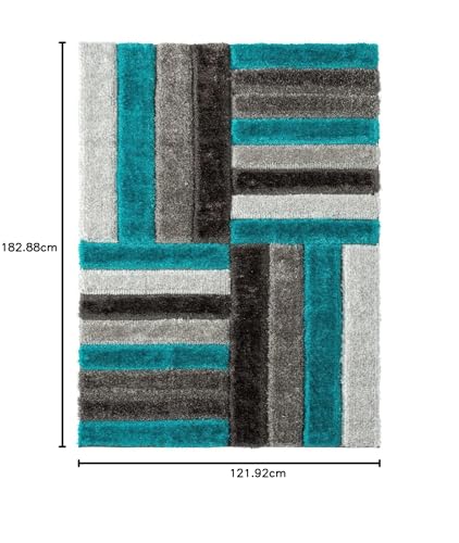 Image of Carpets for Living Room 4 x 6 Feet Soft Smooth Thick Non-Slip Fluffy Shaggy Area Rug for Bedroom, Drawing, Kids Room, Office with Upto 2 Inch Microfiber High Pile (Turquoise Silver A)