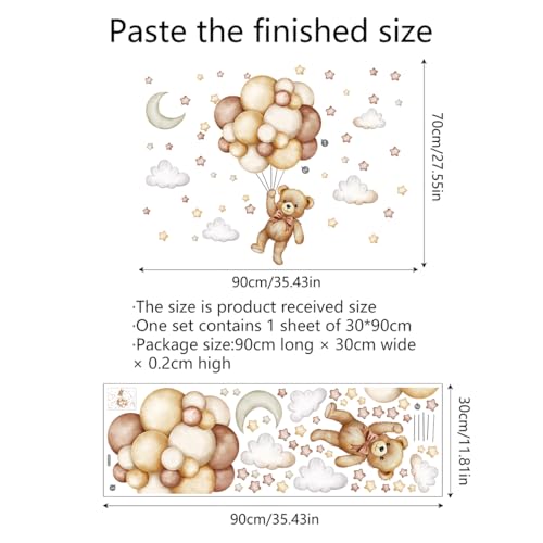 Teddy Bear & Cartoon Animal Wall Stickers - Star, Moon, Cloud Decals for Kids' Room Decor