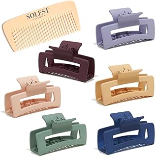 Pack of 6 Large Rectangle Claws for Women and Girls - Fashionable Winter Colors -3.4 inch Claws For All Hair Types - 6 Colors Hair Clips