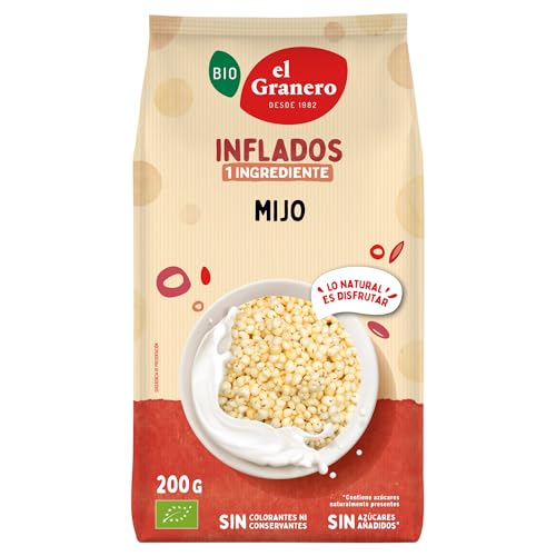EL GRANERO INTEGRAL Mijo Hinchado, 200 g, Rico en Proteínas y Fibra, Fuente de Energía, Óptimo para Desayunos, Apto para Veganos