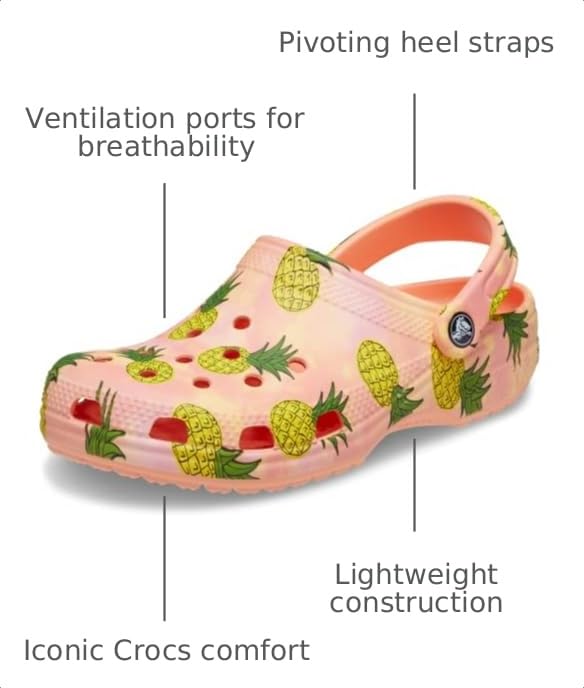Image of Crocs Unisex Classic Seasonal Print Clogs, Papaya /Multi, 9 Men /11 Women