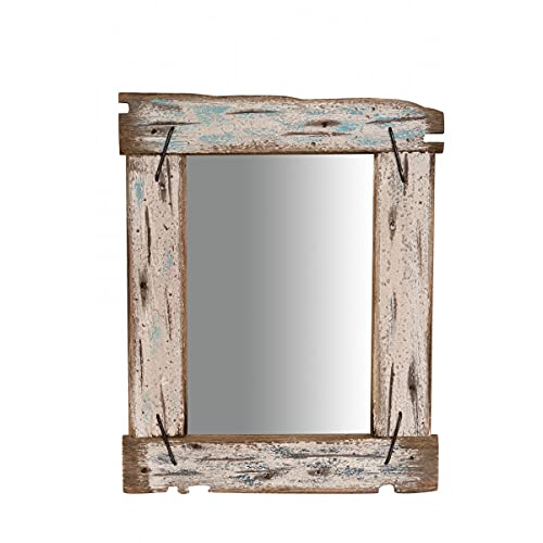 Biscottini specchio da parete cornice legno riciclato 59x3x48 cm | Specchiera bagno verticale e orizzontale per un arredamento rustico | Specchio ingresso da parete