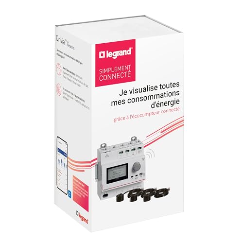 LEGRAND - 199119 - Pack Ecocompteur connecté Drivia with Netatmo - Composé d'un écocompteur modulaire connecté + 3 tores fermés 80A - Emballage BTC - Gris
