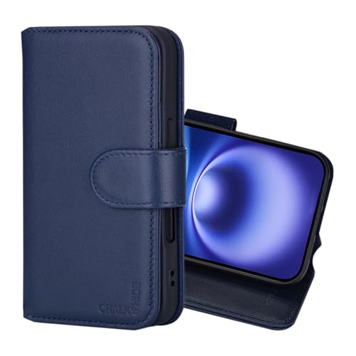 CHALK & HIDE Genuine Leather Wallet Case for iPhone 16 (6.1"), Navy Blue