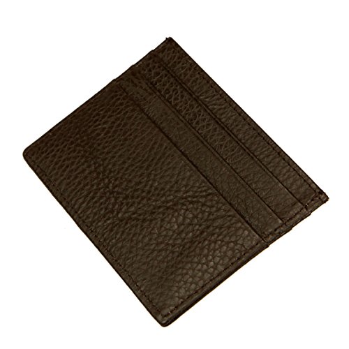 DEEZOMO Genuine Leather RFID Blocking Card Case Wallet Slim Super Thin 6 Card Slots Compact Wallet - Coffee