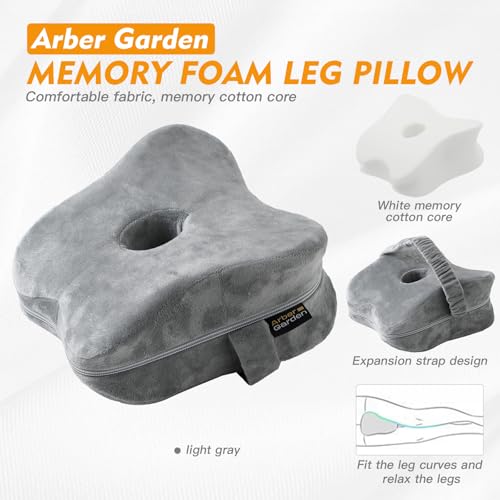 Knee Pillow for Side Sleepers with Soft Velvet Cover, Fixed Strap for Moving, Breathable Center Hole, Removable & Washable Memory Foam Leg Pillow for Hip, Back, Sciatica, Pregnancy & Joint Pain Relief - Thumbnail 2