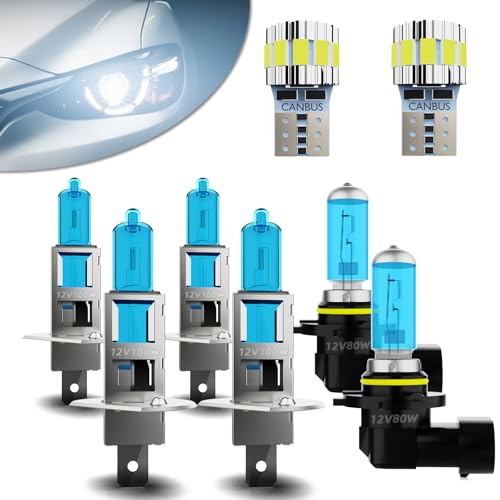 Image of Headlight Bulbs Fit For Honda CR-V 2005-2006,H1 High Beam + H1 Low Beam + 9006 Fog Lights Halogen Light Bulb + License Plate Light Combo,5500k White,Plug-N-Play,Pack of 8