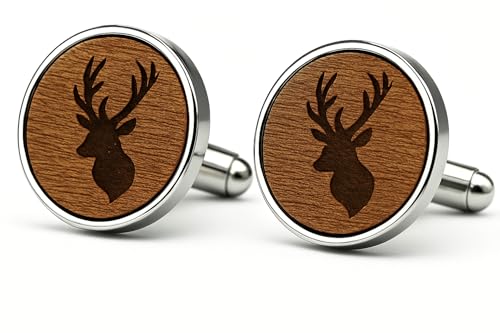 Pet-Jos Manschettenknöpfe Herren Holz Hirsch - manschettenknöpfe hochzeit Paar Manschettenknöpfe aus Natürlichem Holz