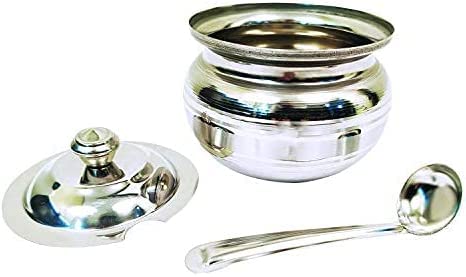 IndiaBigShop Stainless Steel Storage Pot for Oil, Ghee, Salt, Tea, Coffee, Spices, Dry fruits, Sugar, Ghee Pot with Spoon, Oil Container, Oil Storage Can, Oil Keeper Capacity Diameter- 8 Oz