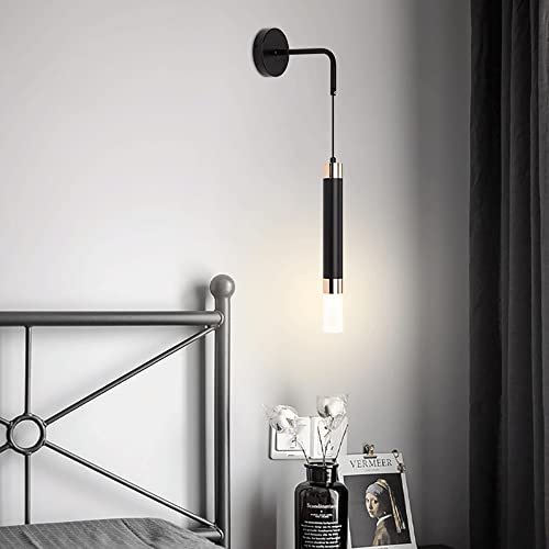 Lámparas de pared LED modernas tipo aplique negro de tubo largo cilíndrico para interiores 3