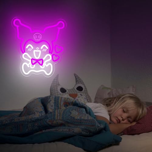 Image of Japanese Anime Neon Sign - Cute LED Light - Kuromi Heart - Purple - Wall Light - Bedroom & Game Room Decor - Gifts for Boys & Girls