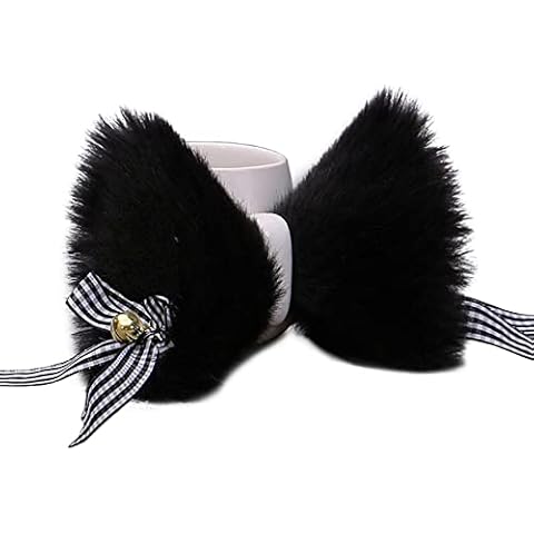 Fxaelian Comic Anime Cute Wolf Cat Dog Ears Hairband Headband Hair Clips with Bells Bows Halloween Cosplay Costume Party Headpiece Hair Accessories Hairclips for Women Men Unisex Pure Black Cover