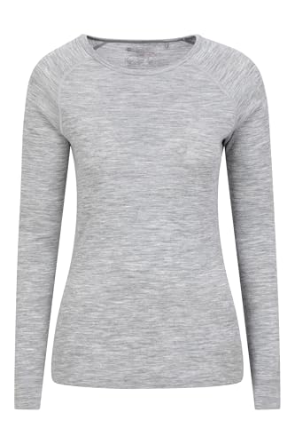Mountain Warehouse Merino Womens Thermal Baselayer Top - Lightweight, Antibacterial & Breathable Ladies T Shirt - for Travel, Hiking, Camping, Skiing, Snowboard Light Grey Women's Size 8