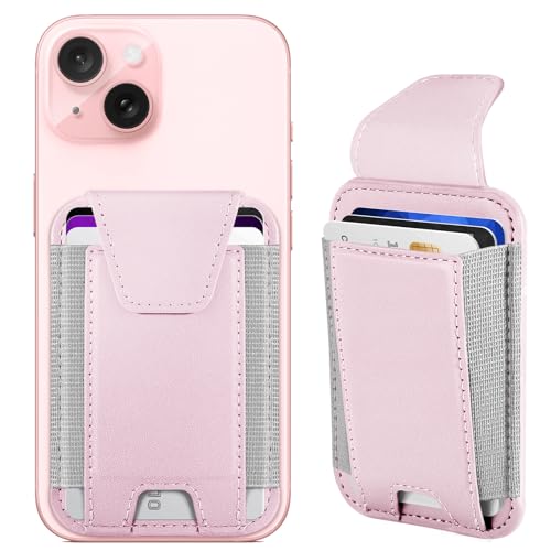 Image of Miroddi 2023 New Upgrade MagSafe Wallet With Privacy Flap Cover, Magnetic Card Holder for iPhone 14, 13 /12 Models, Leather MagSafe Wallet, Fit 7 Cards, Credit Card RFID Blocking, Baby Pink, Minimalist