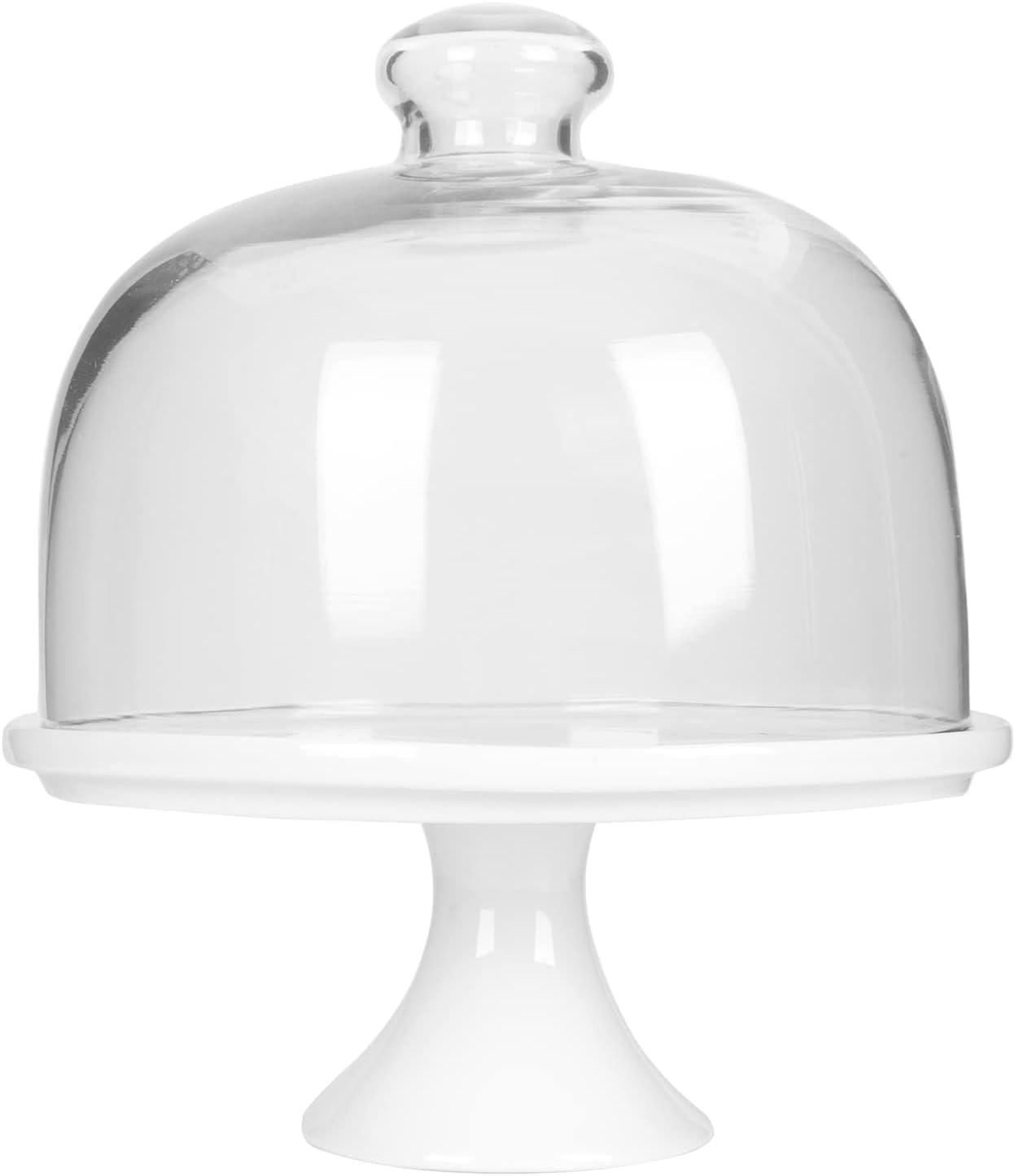 Cake Stand with Dome Cover, Porcelain Cake Plate Dessert Display Plate Serving Tray Cupcake Stand with Glass Dome for Wedding, Shower, Birthday Parties, 7. 47 X5. 5 X 5. 5