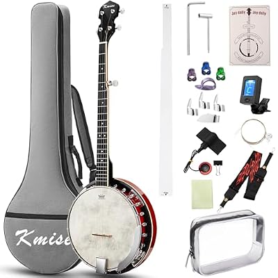 Kmise Lefty Banjo, 5 String Left Handed Banjos with Remo Head Full Size 38 Inch Closed Back with Removable Resonator, Strings Pack, Finger Picks, Strap, Case for Beginners Adults Starter Gift