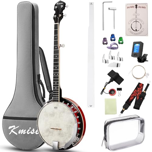 Kmise Lefty Banjo, 5 String Left Handed Banjos with Remo Head Full Size 38 Inch Closed Back with...