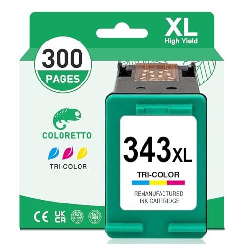 Image of COLORETTO 343XL Colour for HP 343 XL for Photosmart 2575 Ink Cartridge Replacement 2610 2710 2713 8150 Deskjet 460c 5740 6540 6840 Officejet 4212 6210 2306 2310 2320 2350 2351 2352 2353 2355