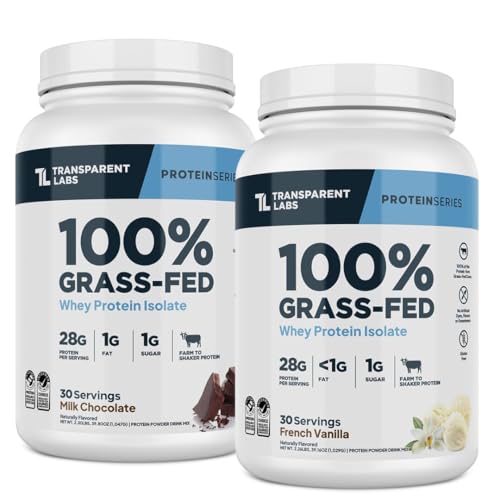 Transparent Labs Grass-Fed Whey Protein Isolate (30 Servings, French Vanilla) & Grass-Fed Whey Protein Isolate (30 Servings, Milk Chocolate)