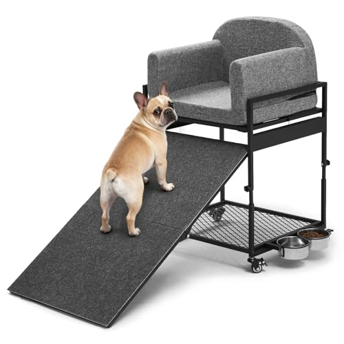 Dog Stairs Ramp, Seatmate Chairs for Dogs, Adjustable Two-Folded Extra Wide Seat Mate Chair Ramps, Non-Slip Dog Window Perch with Stairs for High Bed Window Office, Grey Ladder Perch, Load Capacity by Generic - Used condition - US$54.39