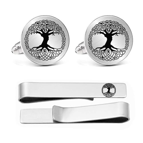 Kooer Classic Engraved Viking Rune Vegvisir Cuff Links Tie Bar Personalized Wedding Cufflinks Jewelry Gift for Men2