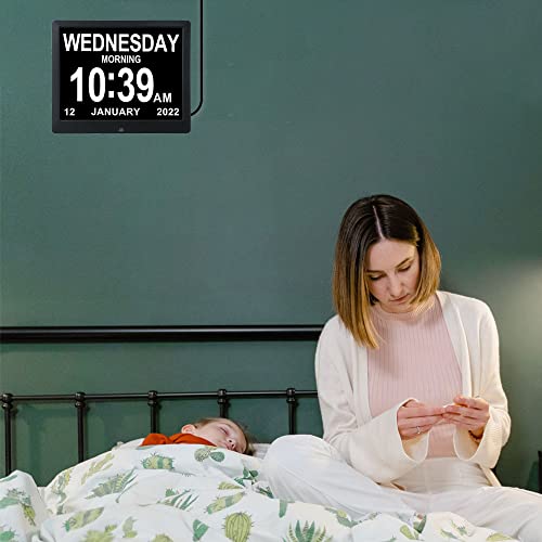 Digital Calendar Day Clock, Large Display Day Date, Time,8 Alarms Dementia Clocks For Senior Impaired Vision Memory Loss,3 Medication Reminders #TOP7