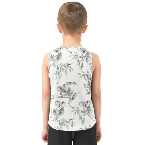 JUNZAN Beauty Koala White Tank Top for Boys Sleeveless Casual Vest Tees Summer Athletic Tshirts for Fitness Travel Swim 3T3