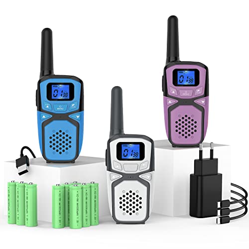 Walkie Talkies, Easy to Use Rechargeable Waki Takis Christmas Birthday Gift for Hiking Camping Trip(900b Blue White Purple) Cover