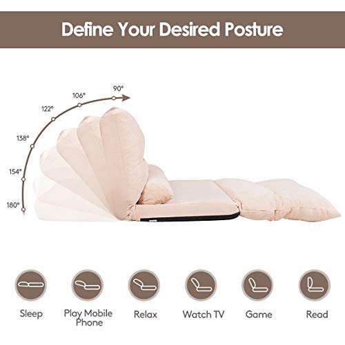 Giantex Adjustable Floor Sofa Couch With 2 Pillows, Multi-Functional 6-Position Foldable Lazy Sofa Sleeper Bed, Multi-Functional Suede Floor Seating Sofa For Reading Gaming (Beige) #TOP1