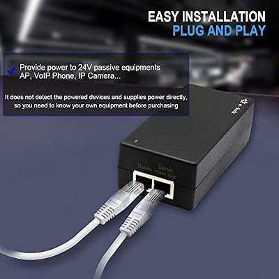 Gigabit Passive PoE Injector 24W POE Adapter 36-72V DC Input 24V PoE Output Converter (Not for 802.3af/at Devices) Compatible with 24V Passive Netgear and Mikroik Devices