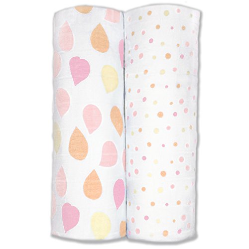 Image of Amazing Baby Silky Swaddle Muslin Blankets, Set of 2, Bamboo Viscose, Petals and Dots, Pink