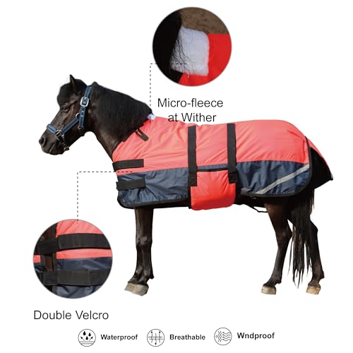 Foal/Mini Horse Size 30"-48" Waterproof & Breathable 300 Denier Winter Turnout Blanket with 150g Polyfill Fluorescencered Small - Image 2