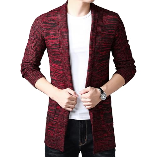 Cardigan long pour homme à col châle et volants en tricot léger
