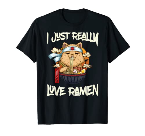 I Just Really Love Ramen giapponese Ramen Kawaii Cat Girls Maglietta