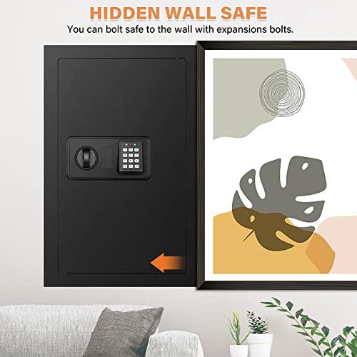 25.6" Wall Safes Between the Studs Fireproof, Combination Lock Hidden Safe with Removable Shelf, Fireproof in Wall Safe with Hidden Bottom Compartment for Important Documents Money Firearms Valuables