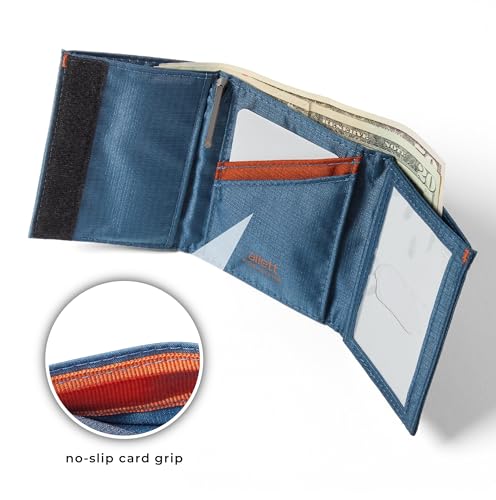 Image of Allett Trifold Wallet, Indigo Blue | Nylon, RFID Blocking | Slim, Minimalist, Water Resistant, Thin, Front Pocket | Holds 2-12 Cards, Flat Bills, Receipts & Coins | For Men & Women